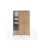 Arges Dolap 5 Raflı 2 Çekmeceli Tek Askılı 132x30x195 Antrasit-Çam/Antrasit
