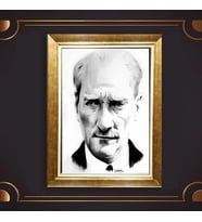Altın Varaklı Çerçeveli Paspartulu Atatürk Tablo z5159 (Gold)