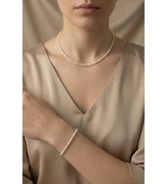 Yassı Doğal İnci Kolye Bileklik Set (Rose)