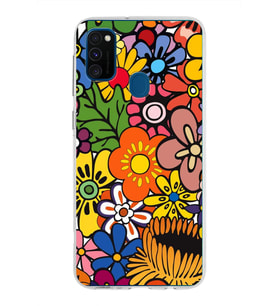 PrintiFy Samsung Galaxy M30s ile Uyumlu 1mm Slim Fit Retro Colors 2 Baskılı Şeffaf  Kılıf