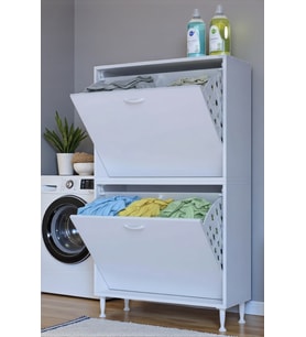 Eliusta Veluna 85 cm Kirli Çamaşır Sepetli Dolap Banyo Dolabı Beyaz 85x138x32,5 cm 4 Sepetli Dolap