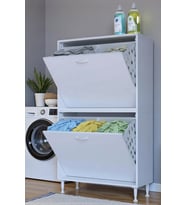 Eliusta Veluna 85 cm Kirli Çamaşır Sepetli Dolap Banyo Dolabı Beyaz 85x138x32,5 cm 4 Sepetli Dolap