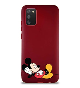 Samsung Galaxy A02S Soft Premier Kapak Mickey Mouse-F Tasarımlı Silikon Kılıf - Mürdüm (Şeffaf)