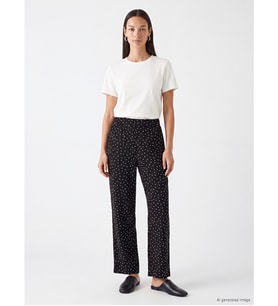 LCWAIKIKI Basic Ekru Beli Lastikli Puantiyeli Kadın Pantolon
