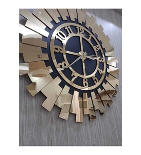 Modern Kabartmalı 3D Dekoratif Duvar Saati Lüks Altın Sarısı Güneş Modern Ev Ofis Saati 50x50 Cm