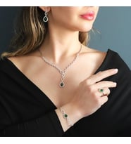 Damla Modeli Yeşil Zirkon Taşlı Gümüş Set