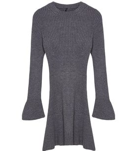 Moda Stil Regular Bisiklet Yaka Mini Boy Triko A-Line Formda Elbise (Antrasit)