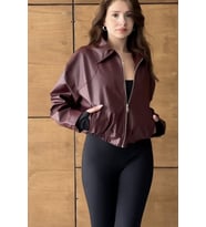 Prifaldi London Oversize Bomber Belden Lastikli Deri Ceket Bordo