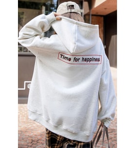 Unisex Time For Happiness Baskılı Oversize Sweatshirt (Gri)