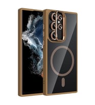 Coverzone Samsung Galaxy S23 Ultra ile Uyumlu Z-Etro MagSafe Wireless ?arj Destekli, G��l� Manyetik Tutucu, Stand Olabilen, Kamera Lens Hediyeli Koruyucu K?l?f Desert Titanyum