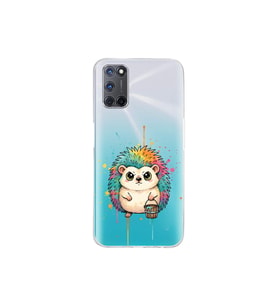 Oppo A52 ile Uyumlu Splash Kirpi Tasarımlı Şeffaf Silikon Kılıf