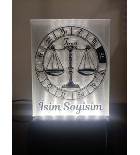 Terazi Burcu Kişiye Özel Isimli Dekoratif Led Lamba - Kablolu Adaptörlü - Beyaz Işıklı