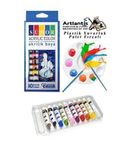 Akrilik Boya 10 Renk 9 Ml Tüp 1 Paket 10 Lu Akrilik Boya Seti ve Yuvarlak Resim Paleti Fırçalı 1 Paket 10 Hazneli Boya Paleti Sanatsal Boyalar İçin Palet Akrilik Boya (Karışık)