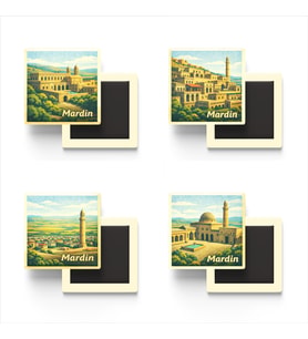 Mardin - Baskılı Buzdolap Magneti Kare - 9x9 cm - 4 Adet
