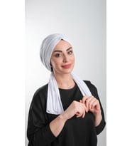 Beyaz Pratik Hazır Geçmeli Tesettür Bone Kesik Elyaf Sade 2111_42