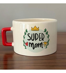 Super Mom Yazı Baskılı Kırmızı Kulplu C Fincan