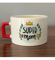 Super Mom Yazı Baskılı Kırmızı Kulplu C Fincan