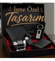İsme Özel Hakiki Deri Cüzdan Kartlık Çakmak Anahtarlık Küllük Sgara Kutusu Erkek Hediye Seti - Babaya Arkadaşa Eşe Sevgiliye Hediye Seti