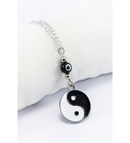 Metal Yin Yang Siyah Cam Nazar Boncuğu Araba Dikiz Ayna Süsü, zincirli Yeni Araba Hediyesi