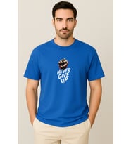 Erkek - Kadın Never Give Up Baskılı Unisex Yarım Kollu Bisiklet Yaka %100 Pamuk Oversize T-shirt (Mavi)