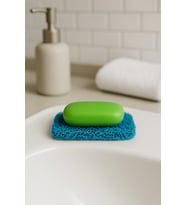 Valerine Life Turkuaz Sabunluk Kaymaz Kıvırcık Lif Dokulu Su Tahliyeli Sabun Altlığı 7x11cm 3 Adet (Yeşil)
