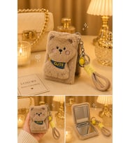 Sevimli Kedicik Figürlü Peluş Cep Aynası Anahtarlık – Kawaii Bag Charm Çanta Süsü- kahve