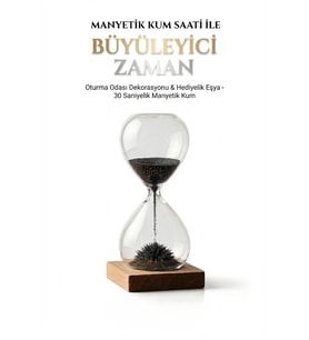Manyetik Kum Saati Mıknatıslı Ahşap Standlı Dekoratif Masaüstü Hediyelik Süs Eşyası (14 cm)