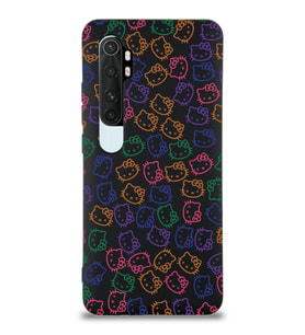 Xiaomi Mi Note 10 Lite Uyumlu Lansman Kılıf Hello Kitty Tasarımlı İçi Kadife Kapak-Siyah (Şeffaf)