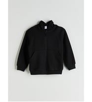 LCW Kids Siyah Kapüşonlu Erkek Çocuk Kalın Fermuarlı Sweatshirt