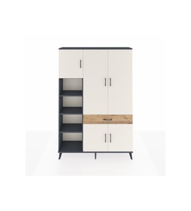Arges Dolap 8 Raflı Tek Çekmeceli 5 Kapaklı 132x30x195 Antrasit-Aytaşı/Çam