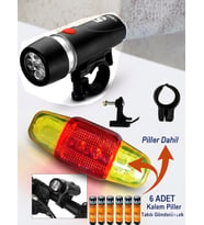 6 Adet Pil Dahil Bisiklet Lambası Ve Stop Lambası Takımı Ön Arka 5 Led Ön Far 5 Led Arka Stop Lambas