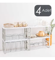 Porsima ORG-02 4lü Raf Düzenleyici - Dolap İçi Düzenleyici Raf - Tabak Bardak Rafı - Raf Yükseltici