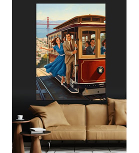 San Francisco Tramvay Şehir Dekoratif Kanvas - Mdf Ahşap Tablo