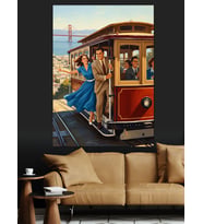 San Francisco Tramvay Şehir Dekoratif Kanvas - Mdf Ahşap Tablo