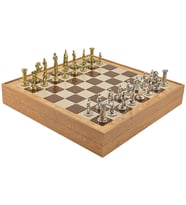 GiftHome Orta Boy Metal İNGİLİZ Satranç Takımı Parlak ve Rustik Desenli Sandıklı MDF Tahtası(36X36X6 cm.)