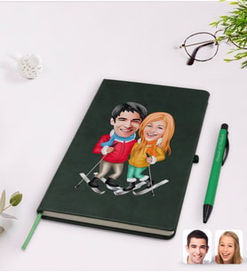 BK Gift Kişiye Özel Sevgililer Karikatürlü Yeşil Termo Deri Defter Kalem Seti Model 107