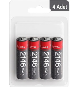 Lexroo YP88 4 Adet Şarj Edilebilir Yüksek Verimli 1430 mAh 1.5V AA Pil - Siyah