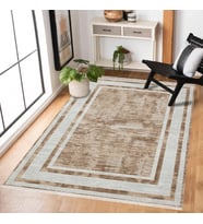 Vizon Kahve Geometrik Desenli Dijital Baskılı Modern Salon Halısı Eskitme Stil Koridor