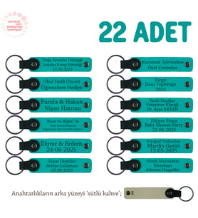 Bölüm Öğrencilerine Anlamlı Hatıra, 22'li Set, İsim Yazılı Anahtarlık, Koyu Turkuaz & Sütlü Kahve
