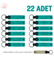 Bölüm Öğrencilerine Anlamlı Hatıra, 22'li Set, İsim Yazılı Anahtarlık, Koyu Turkuaz & Sütlü Kahve