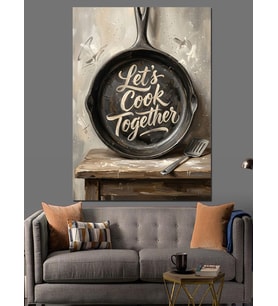 Let'S Cook Together Tava Tasarımı Dekoratif Kanvas - Mdf Ahşap Tablo