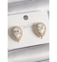 Pirinç Gold Renk Zirkon Taşlı Damla Model Kadın Küpe - TJ-BKP9917