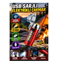 USB Şarjlı Elektrikli Çakmak – Rüzgar Geçirmez Ateşleme, Çok Modlu El Feneri ve Düdük