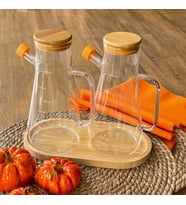 Yağdanlık Cam Şişe 900 Ml Bambu Vakumlu Kapak Ahşap Stantlı İkili