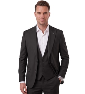 DeepSEA Siyah Slim Fit Likralı 3’lü Takım Elbise Ceket Yelek Pantolon Modern Şık Tasarım 2601798