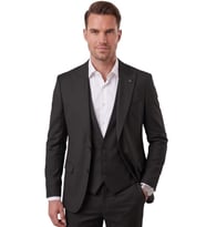DeepSEA Siyah Slim Fit Likralı 3’lü Takım Elbise Ceket Yelek Pantolon Modern Şık Tasarım 2601798