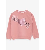Breeze Kız Çocuk Sweatshirt Pullu Yazı Baskılı 4-8 Yaş, Gülkurusu