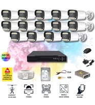14 Kameralı Set - Yapay Zeka Özellikli Gece Renkli Gösteren 5MP SONY Lensli 12 Warm Ledli FULLHD Güvenlik Kamerası Seti 312W-116