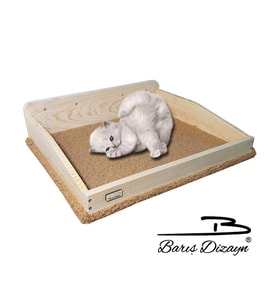Barış Dizayn Duvara Monte Doğal Ahşap Mega Boy Kedi Yatağı Peluş kaplamalı 2 Renk (12KG Kapasiteli) (Kahverengi)