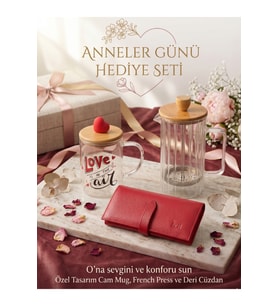 Hakiki Deri Cüzdan, Kupa ve Kılıflı Matara Seti Anneler Günü Hediyesi